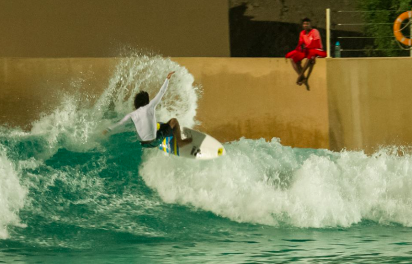 Mo Rahma frontside blast at Wadi Adventure Wave Pool in Al Ain Abu Dhabi | Surf Park Central