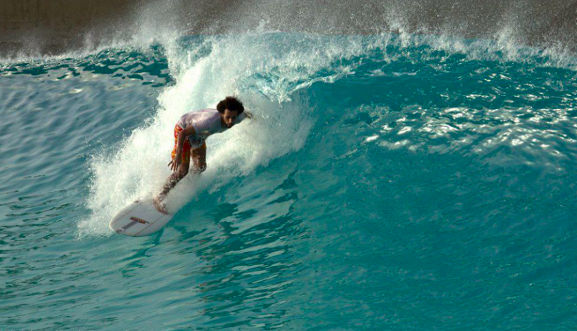 Mo Rahma - The UAE's first competitive surfer pulling in to a clean one at Wadi Adventure Wave Pool in Al Ain, UAE. Photo: Abdel Elecho