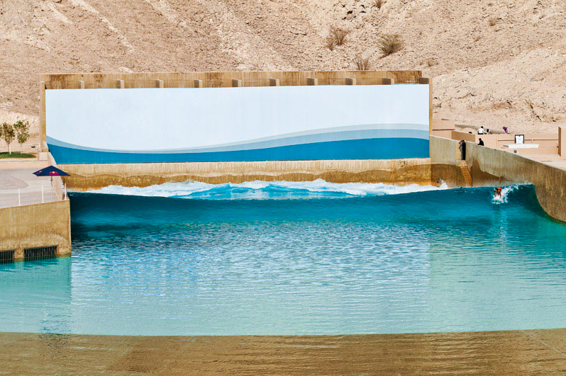 Sally Fitzgibbons surfing Wadi Adventure Wave Pool on a $10 Wave | Photo by Trent Mitchell and Red Bull