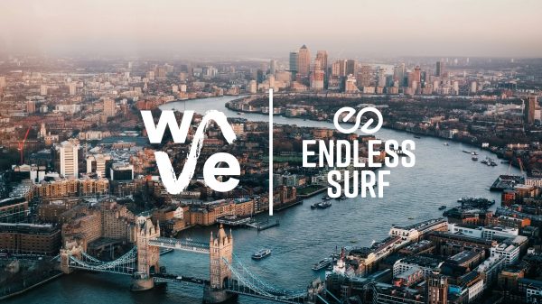 An image of London with The Wave and Endless Surf's logo