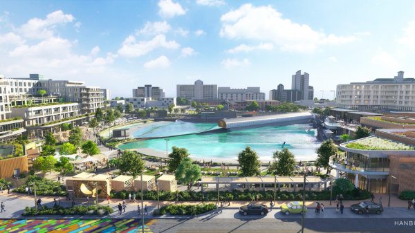 Rendering of a surf park in Virginia Beach