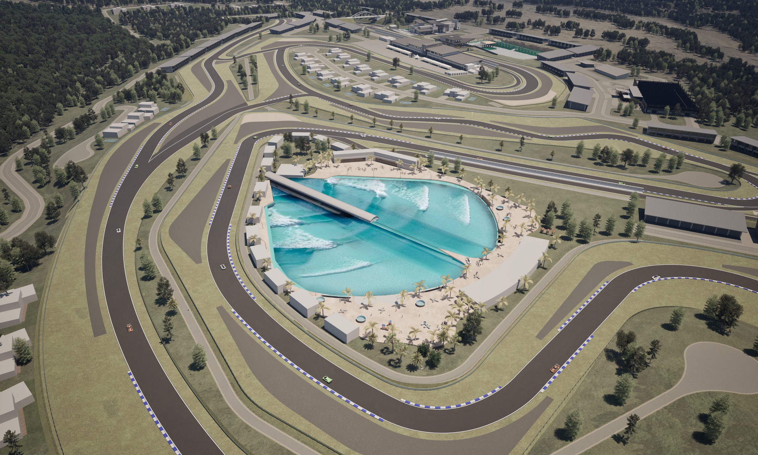 A surf lagoon and race track